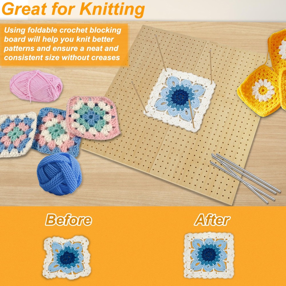 15.5" x 15.5"Foldable Crochet Blocking Board with Pins Square Blocking Boards