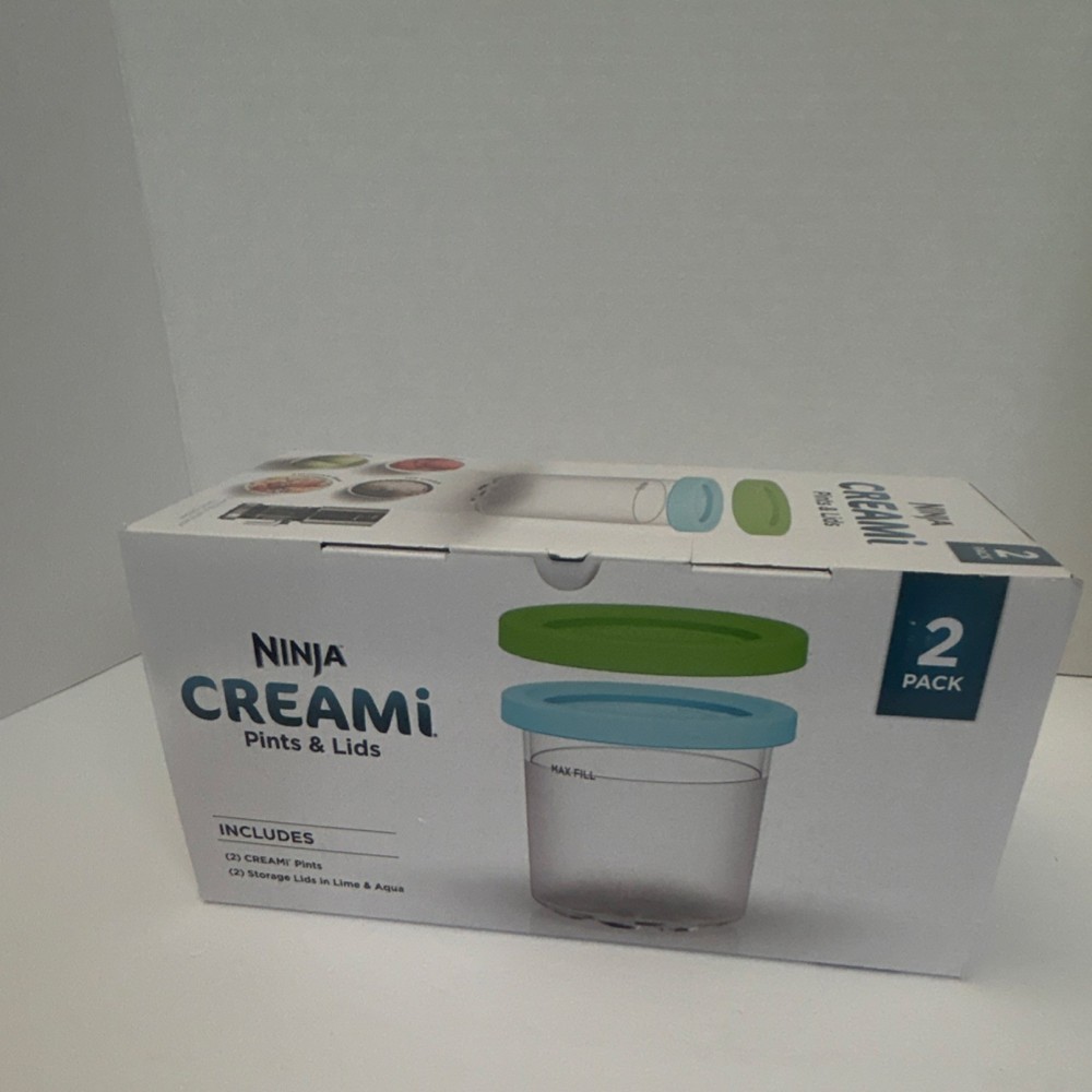 Ninja CREAMi Replacement Pints & Lids 2 Pack Plastic 1 Pint Clear Lime Aqua