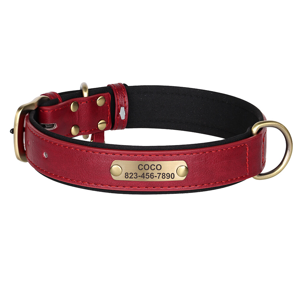 Soft Leather Personalized Dog Collar Custom Name ID Engraved for Small Large Dog