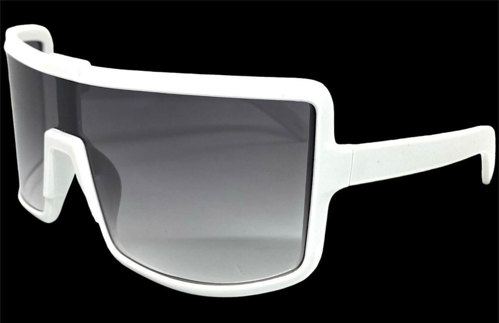 Oversized Exaggerated Retro Modern Shield Raver SUNGLASSES Large Big White Frame