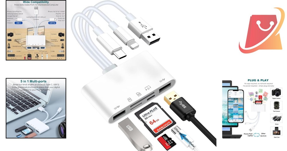 7-in-1 Memory Card Reader USB-C Lightning SD Micro SD Adapter for iPhone iPad