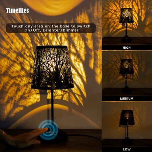 3 Level Dimmable Touch Table Lamp, Black Metal Tree Pattern Touch Control