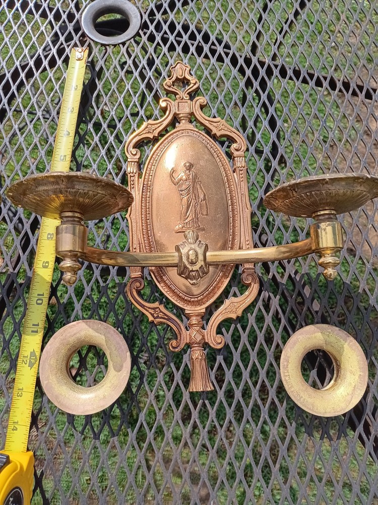 Antique Lion Brand Solid Brass Wall Sconces Pair