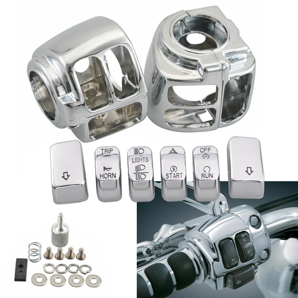 Chrome Hand Control Switch Housing Cover 6pcs Button Cap For Harley Dyna Softail