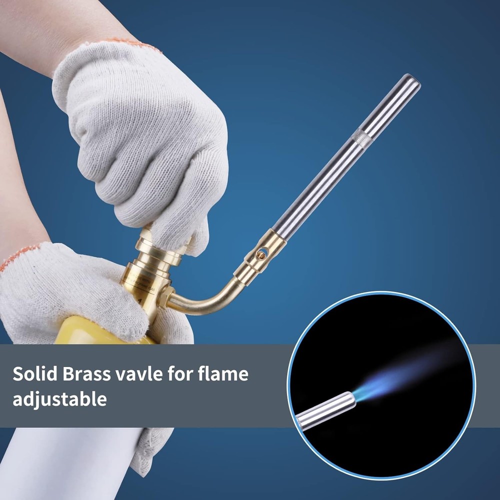 Durable Brass MAPP Gas Torch Head with Adjustable Flame Control & Rotatable Tip