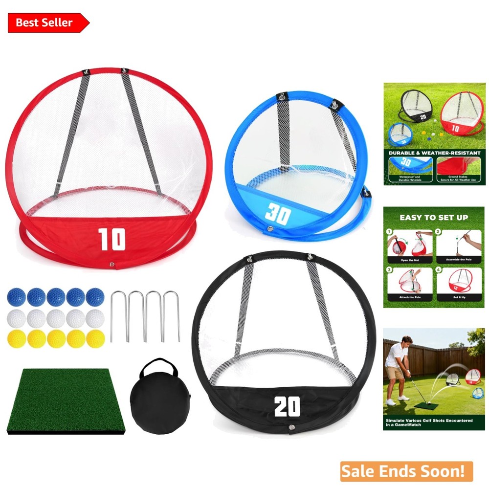 3-Piece Pop-Up Golf Chipping Net Set - Perfect for Backyard Practice