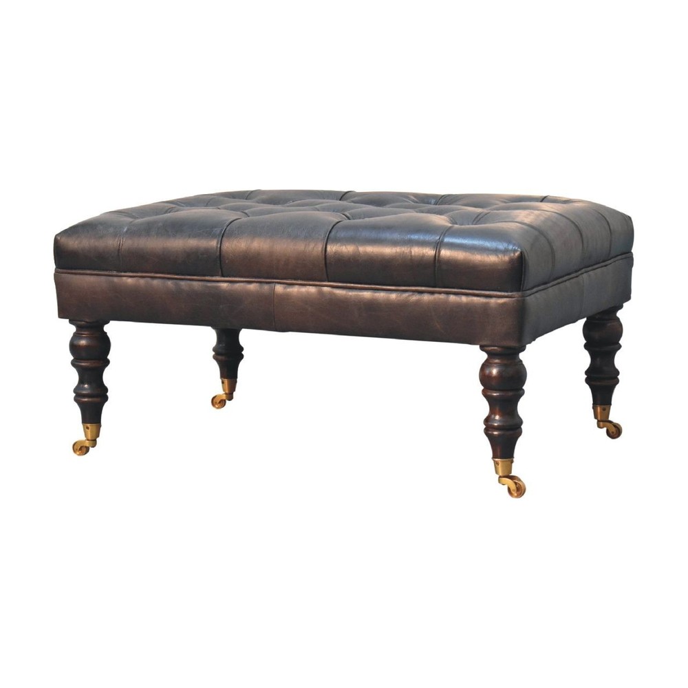 Buffalo Ash Black Leather Ottoman