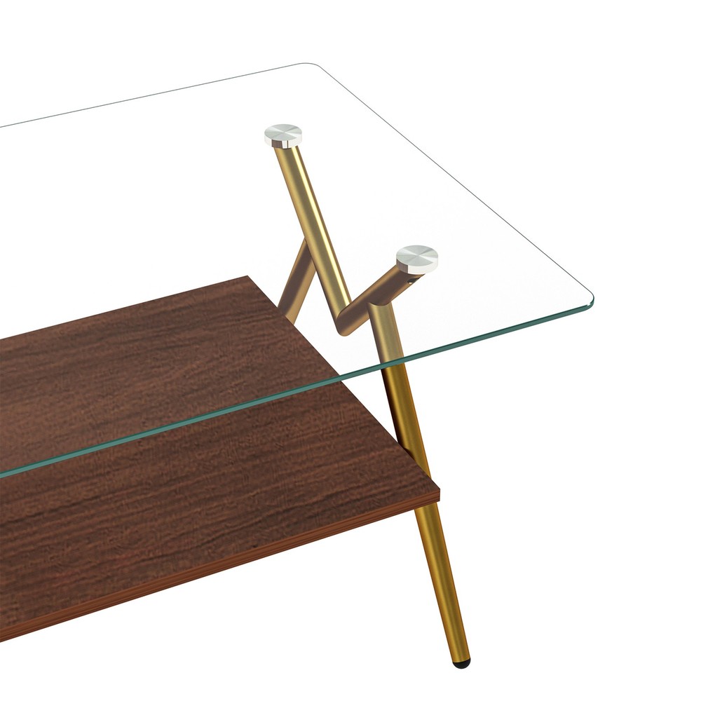 Flat glass Home Deco Coffee Table with Storage Shelf Rectangular Teapoy