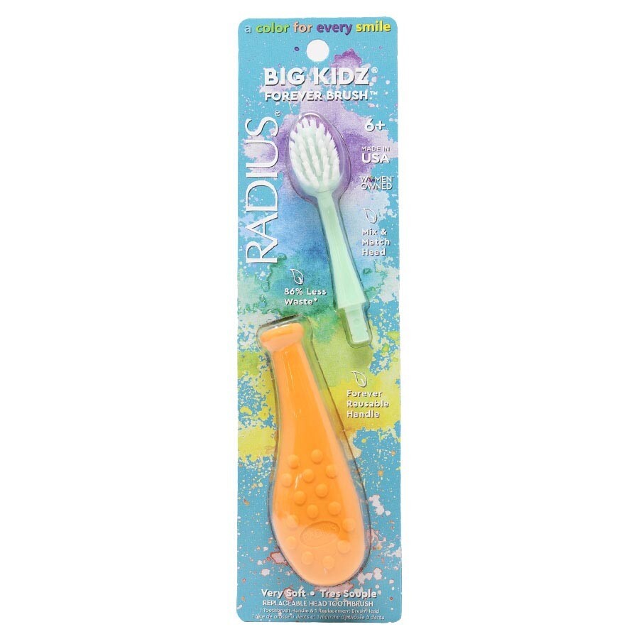 RADIUS Big Kidz Forever Brush Replaceable Head Toothbrush 6+ Teal & Orange