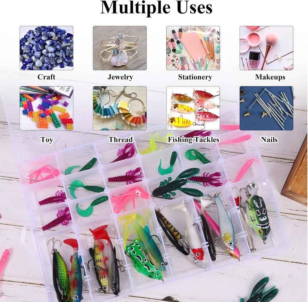 4 Pack 36 Grid Clear Bead Organizer Boxes with Adjustable Compartments & Labels