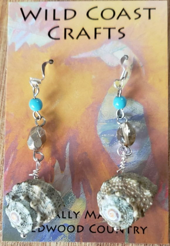 Handmade Rosary Bead-Shell-Dangle Sterling Silver Earrings