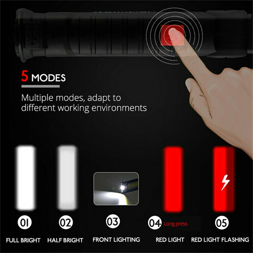 2PCS 5Mode LED COB Work Light Flashlight USB Rechargeable Foldable Magnetic Base