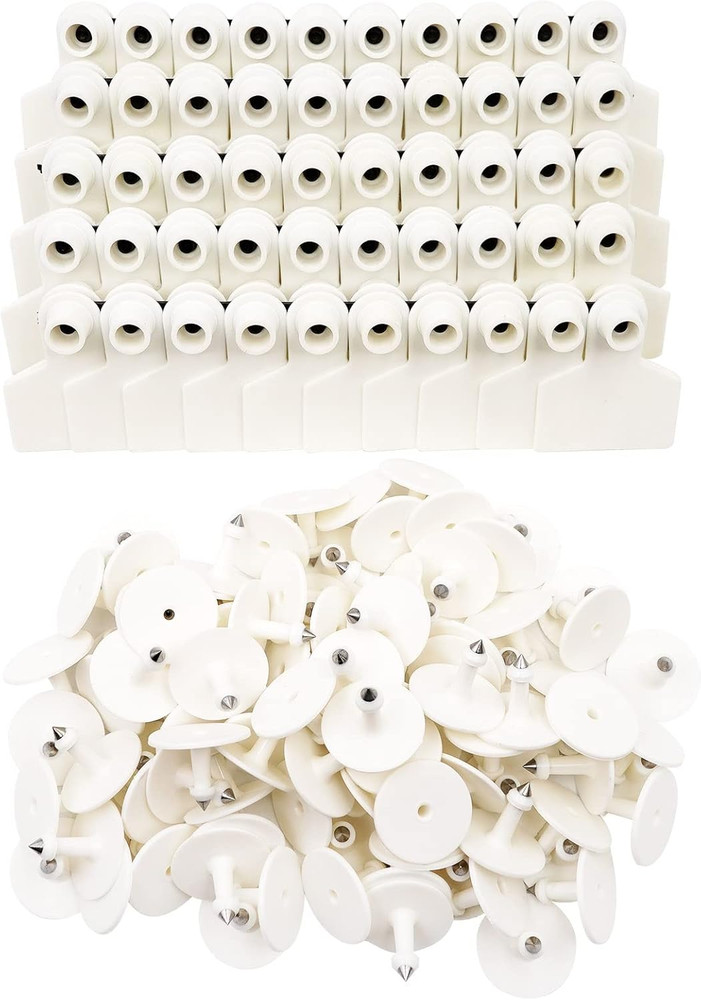 Blank Ear Tags 100 Pieces for Livestock Identification (White)