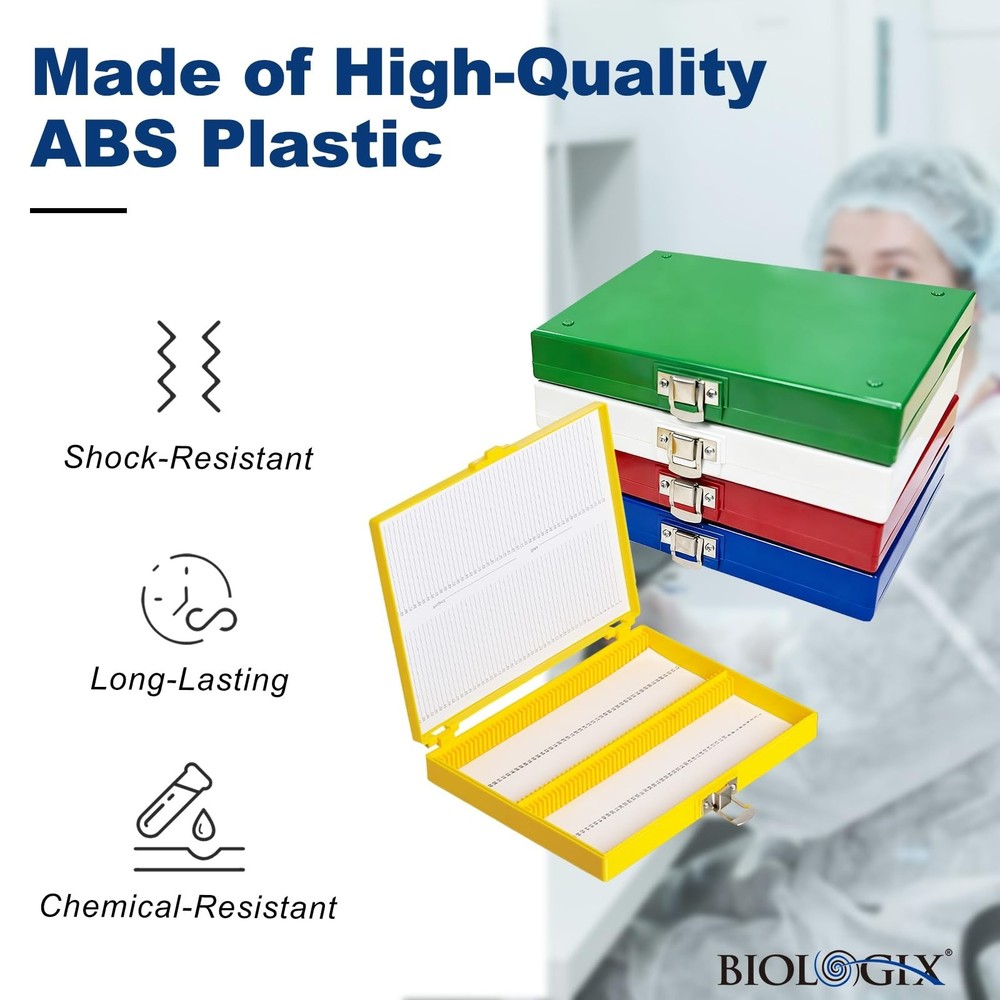 Microscope Slide Storage Box, 100-Place Plastic Microscope Slide Holder with ...