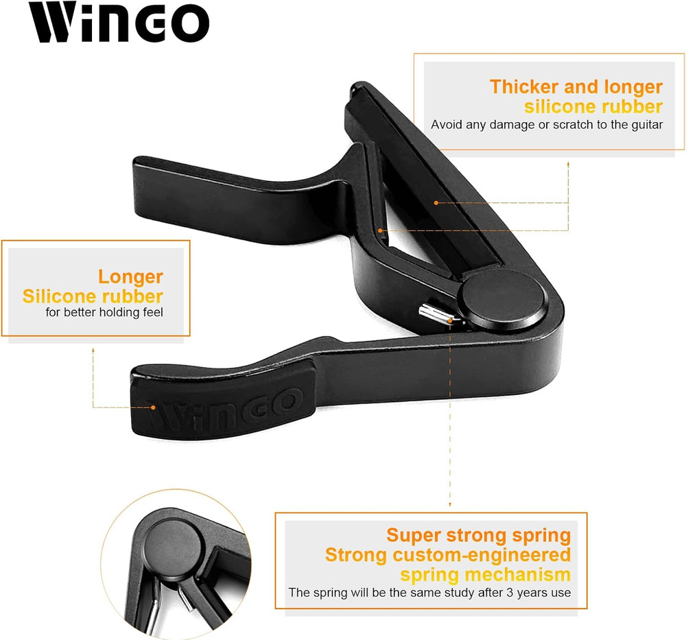 Pro Classical Flat Guitar Capo, Black, 5 Picks