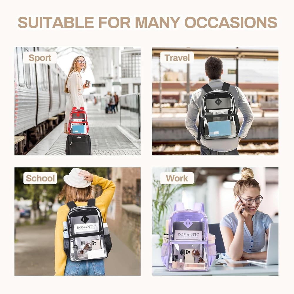 Clear Backpack, Heavy Duty See Through Book Bag for Work, Security, Black