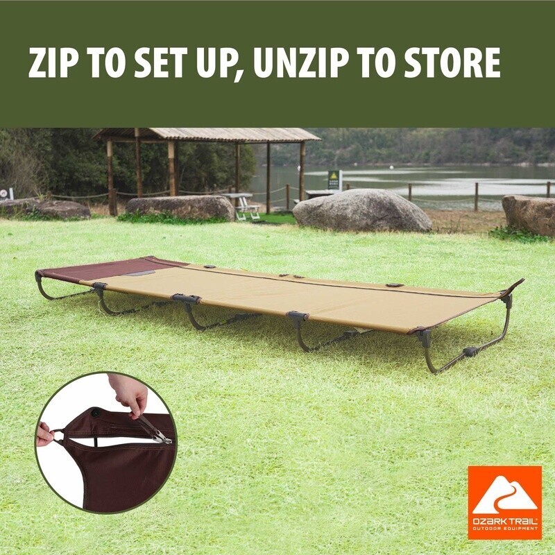 Zipper Folding Cot Compact Portable Sleeping Bed Camping Backpacking Travel Cot