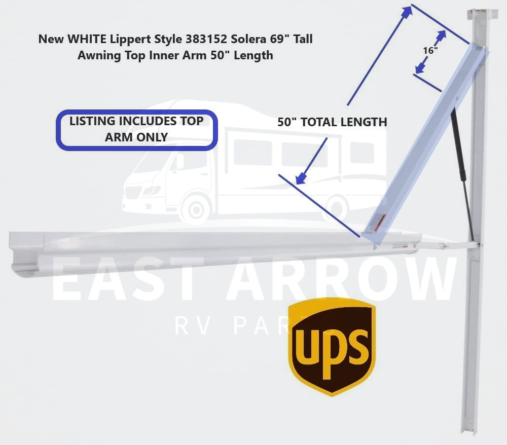 New WHITE Lippert Style 383152 Solera 69" Tall Awning Top Inner Arm 50" Length