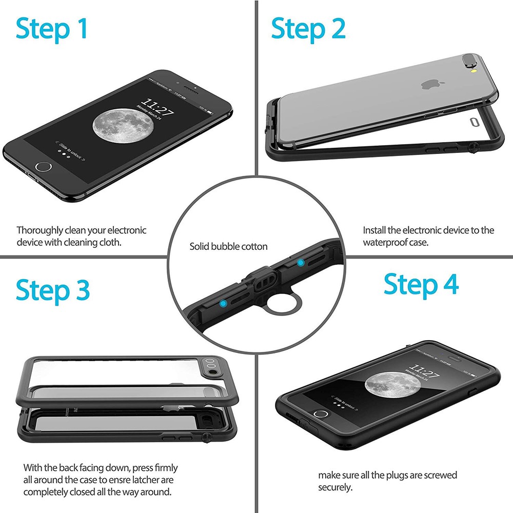 For iPhone 7 8 Plus Waterproof Dirtproof Shockproof Case Cover Screen Protector