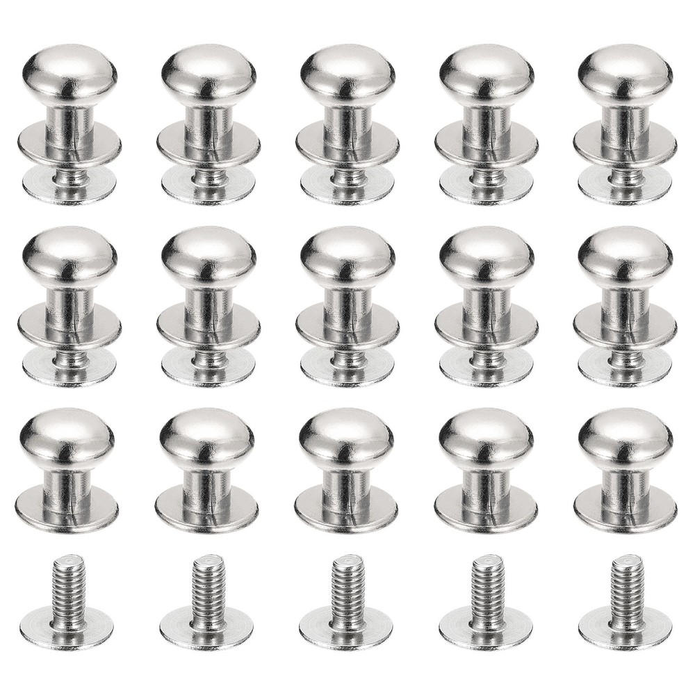 8mm Ball Head Stud Rivets Screw Back, 15Pack Round Head Button, Silver Tone