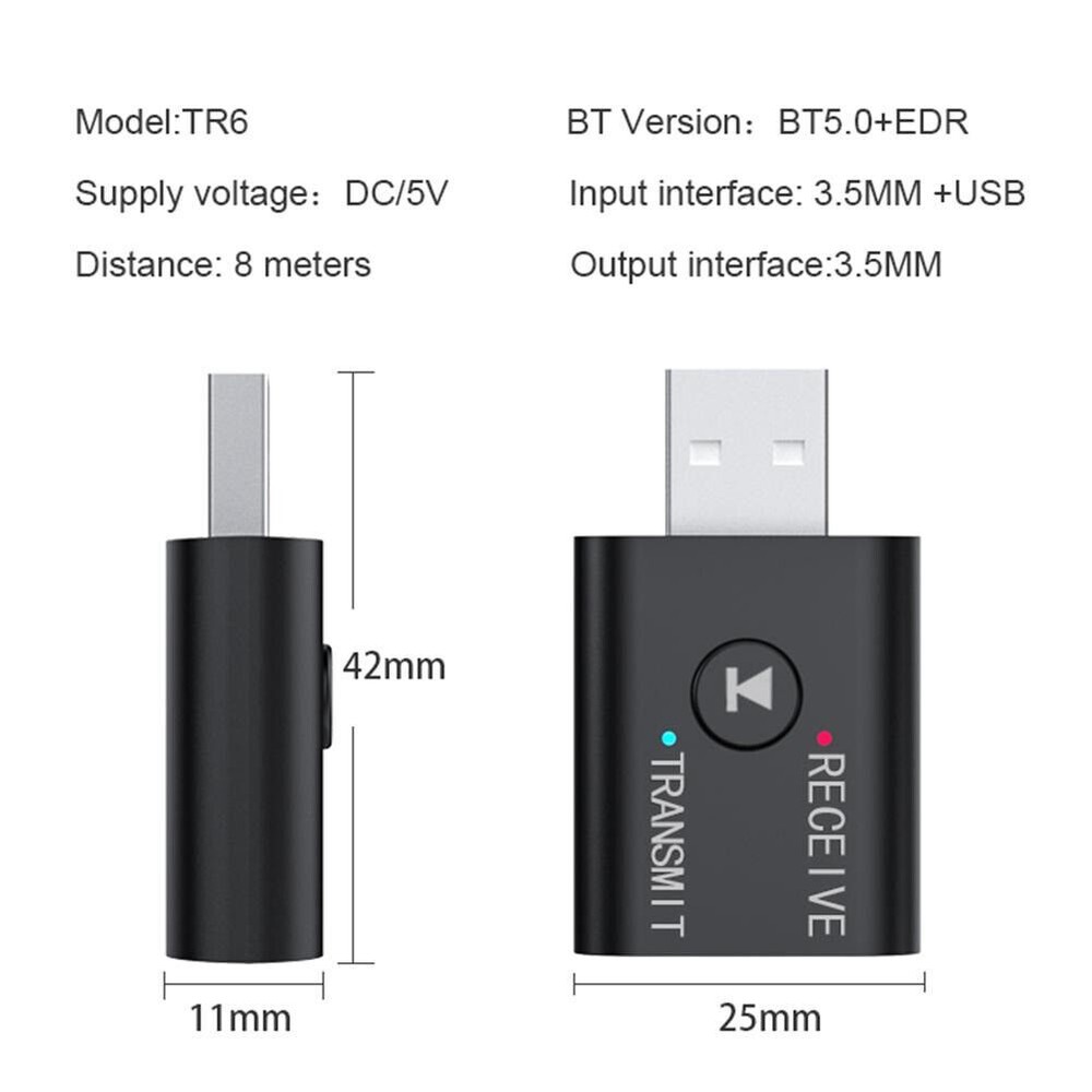3.5mm AUX Audio Mini USB Bluetooth Transmitter Receiver Adapter Dongle For PC TV