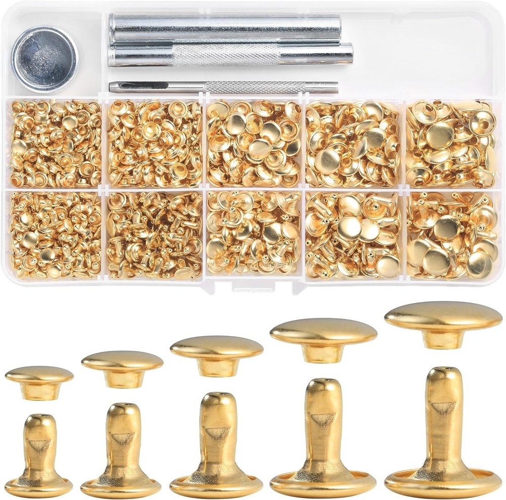 340 Sets Leather Rivets Kit Mixed Sizes Rivets for Leather Double Cap Rivets St