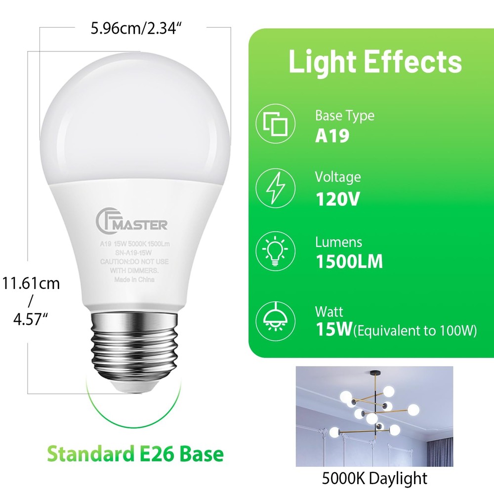 A19 LED Light Bulb, LED Bulbs 100 Watt Equivalent, 5000K Daylight Light Bulbs...