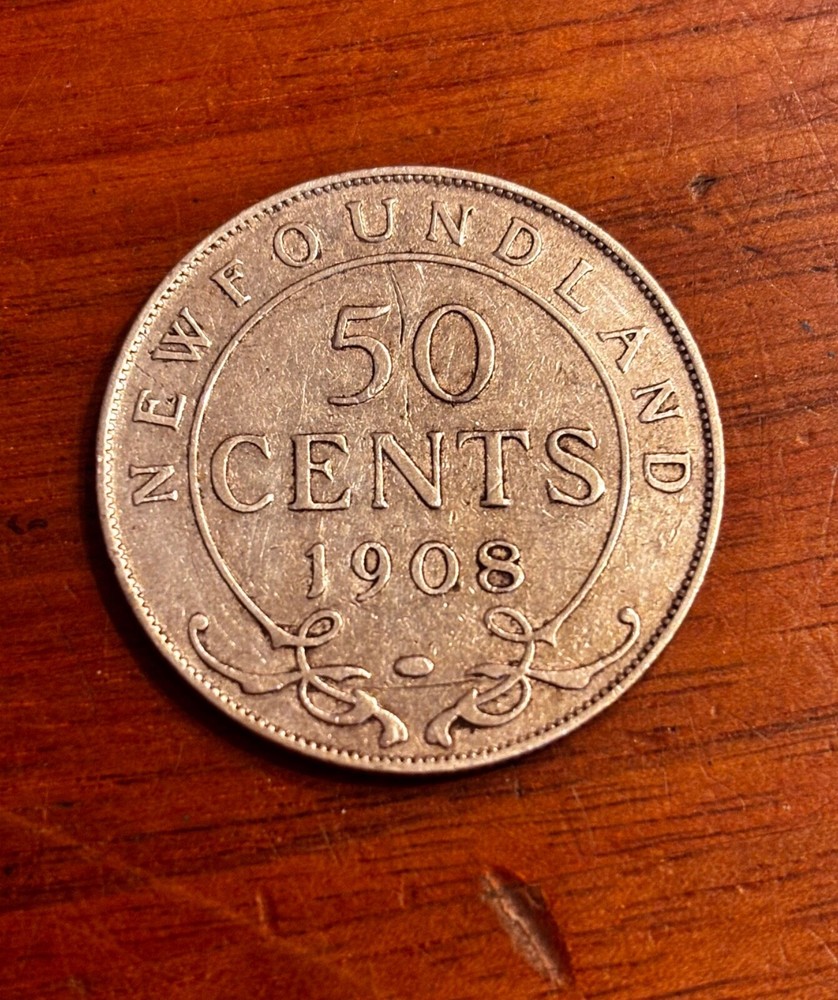 1908 Newfoundland 50 Cent World Silver Coin - Canada