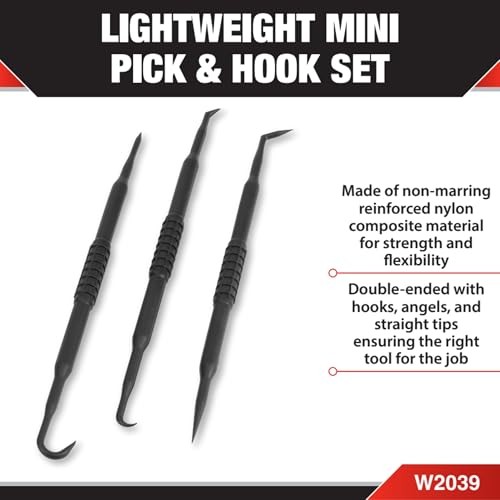 W2039 Mini Pick & Hook Set, 3-Piece with Hooks, Angles, and Straight Tips for
