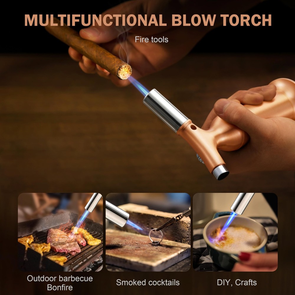 RAVS Butane Torch Lighter with Solid Copper Design, Kitchen Medium, Pink