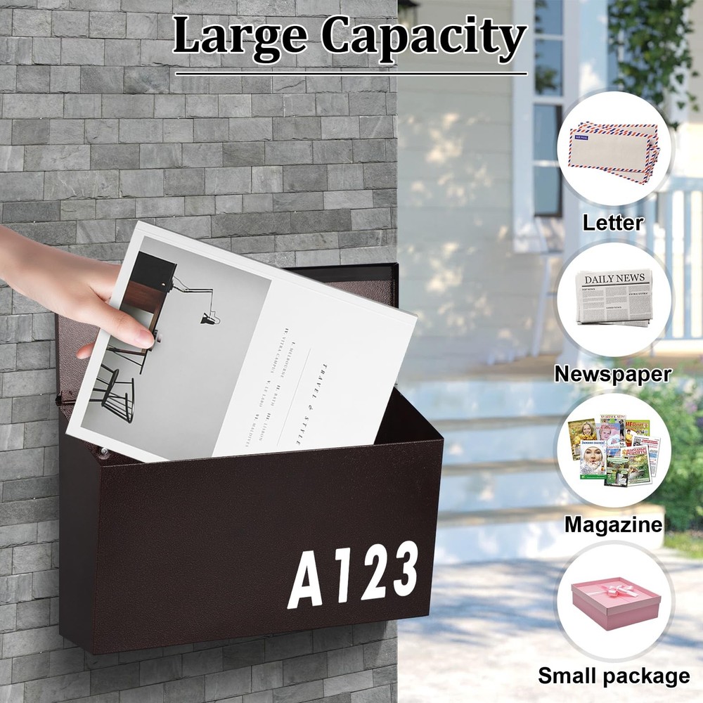 Dalmbox Wall-Mount Mailbox Large Mailbox for Post Rust-Proof Galvanized Steel Bo