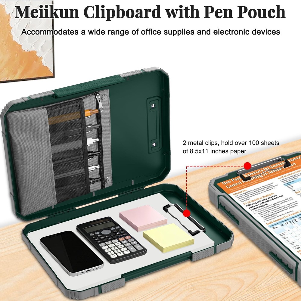 Clipboard with Storage, Rugged Shockproof Protective, Internal Pen Pouch & Me...
