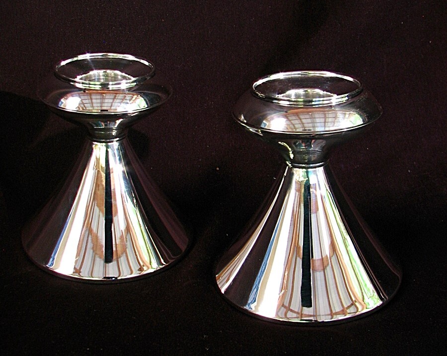 MCM GORHAM STERLING SILVER CANDLE HOLDERS DANISH MODERN  c.1960