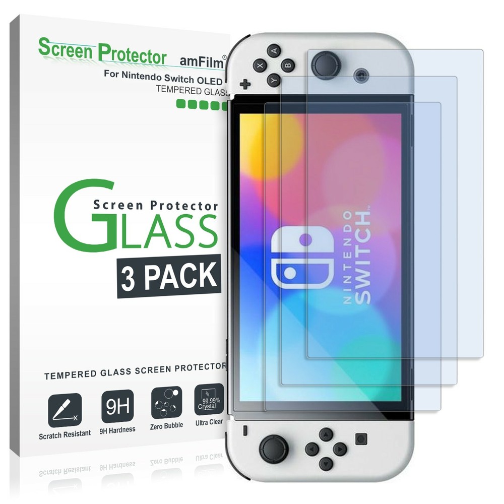 amFilm Nintendo Switch OLED Premium Tempered Glass Screen Protector (3 Pack)