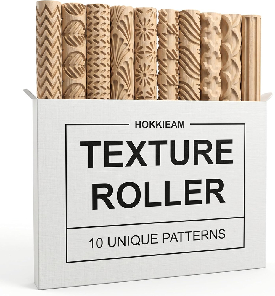 Clay Texture Rollers | 10-Pack Polymer Clay Texture Roller Set for Pottery & Cra