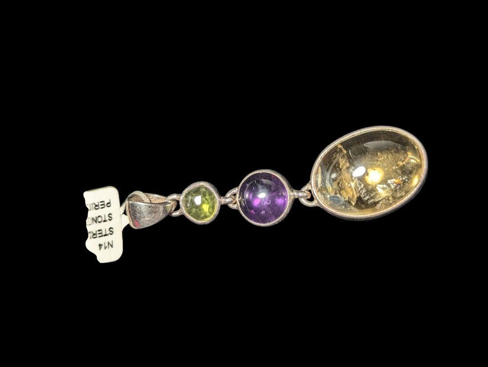 Handcrafted Citrine, Amethyst, Peridot Silver Artisan Pendant