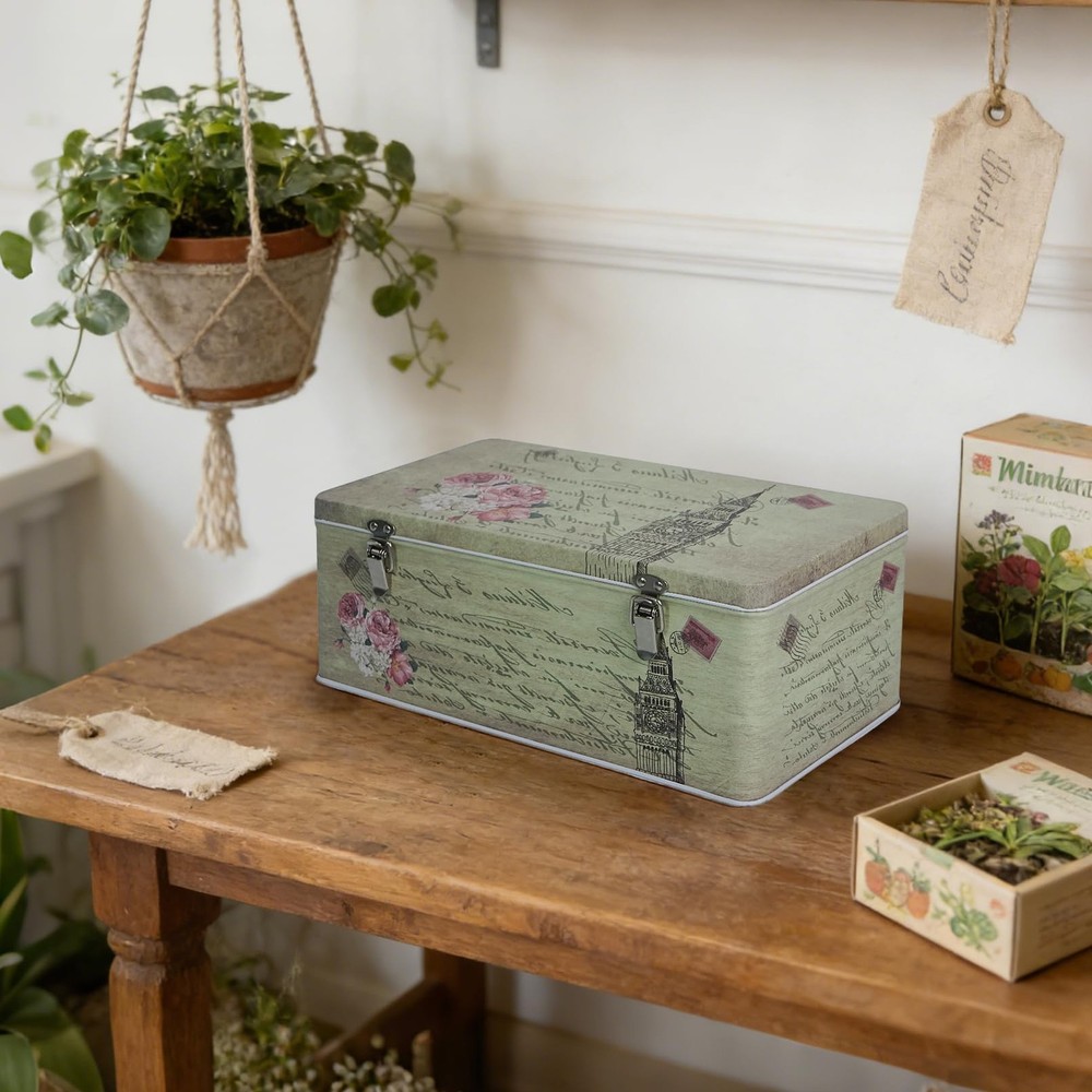 Metal Seed Organizer Storage Box - Rustic Garden Seed Saver Container for Pac...