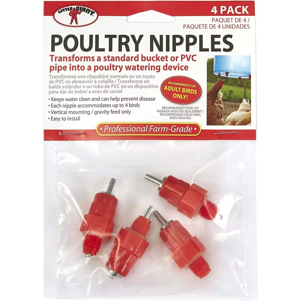 Poultry Nipples, Vertical Mount, 4 pk, Red