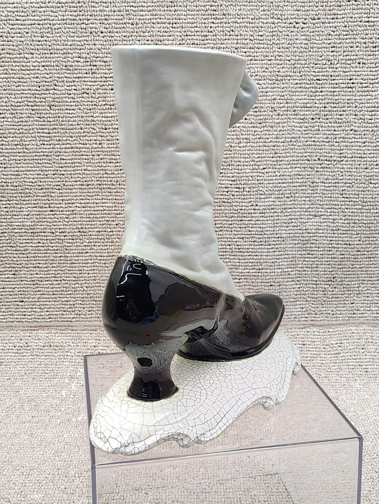 Vintage Hand Painted Ceramic Victorian Witch Boot Vase