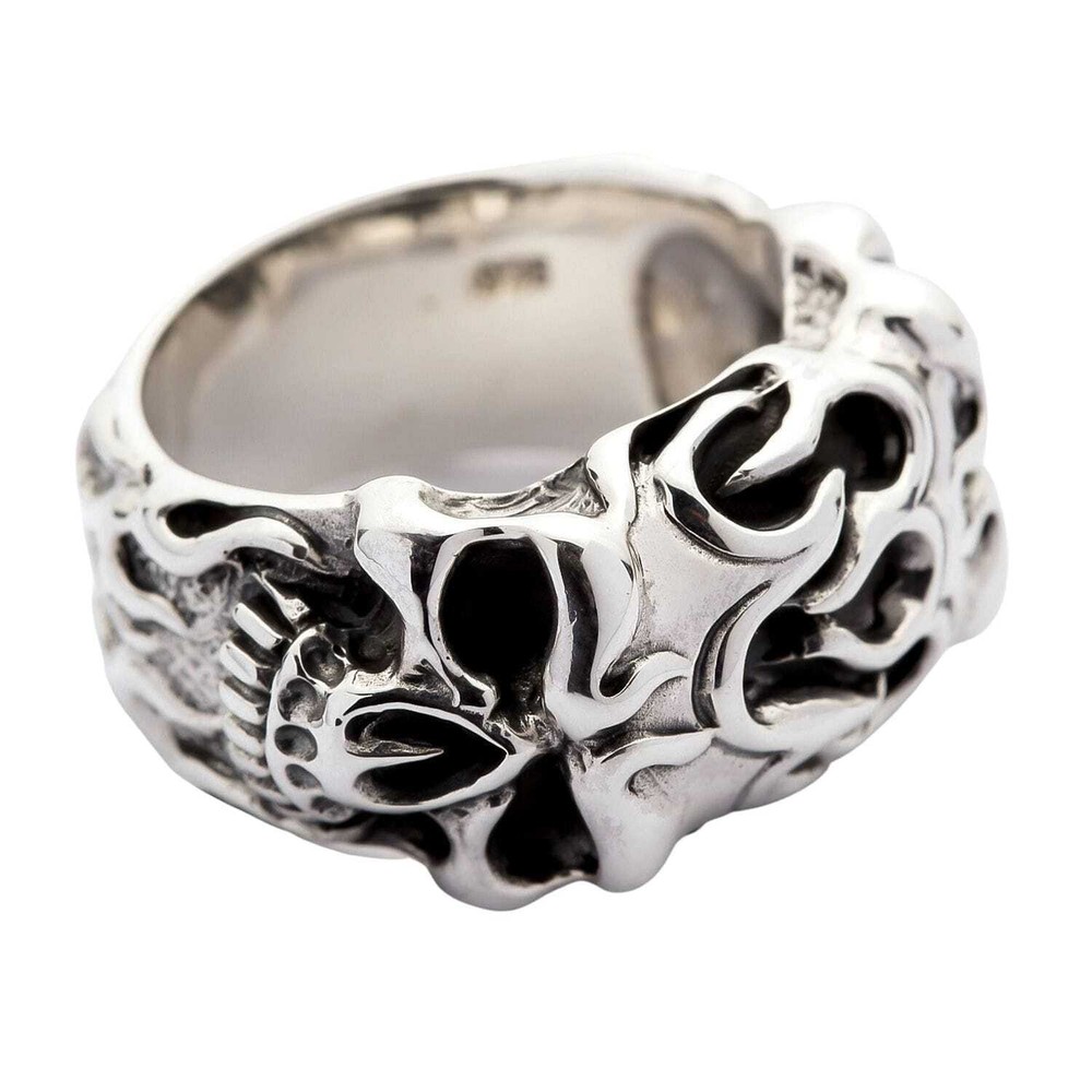 Sterling Silver Roller Skull Biker Ring