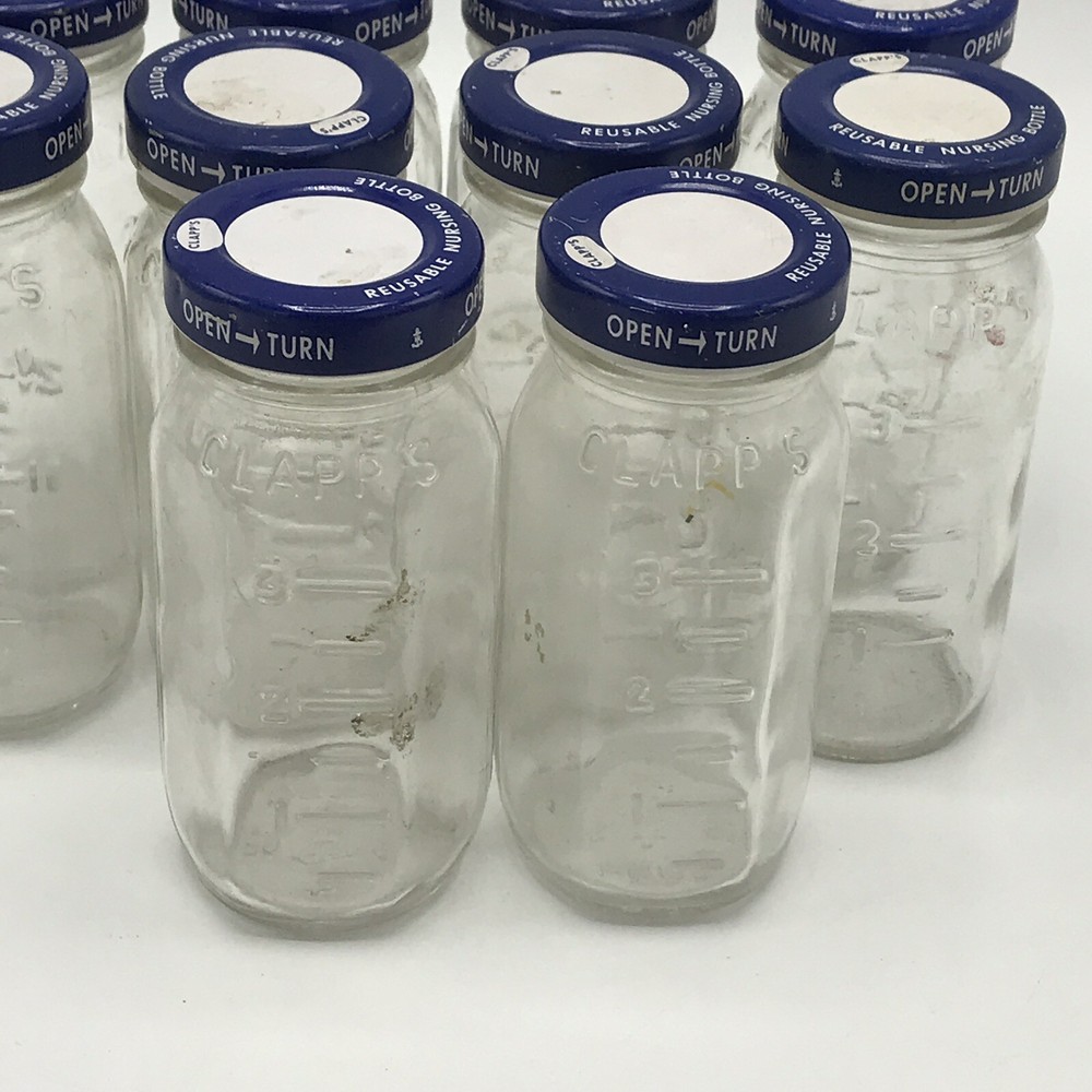 10 Vintage Clapp's Reusable Nursing Glass Bottles