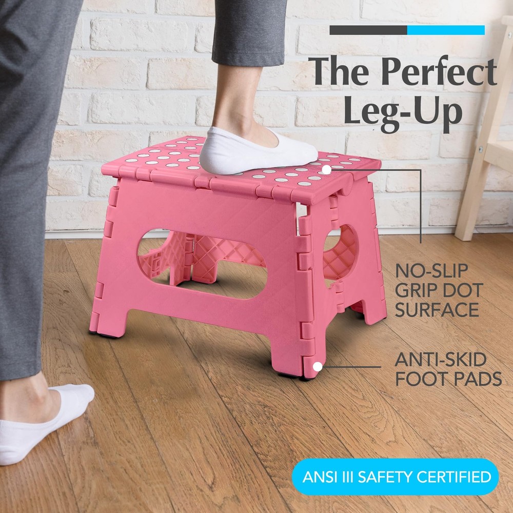 Folding Step Stool for Adults & , 9 Inch Sturdy Plastic Step Stool Foldable w...
