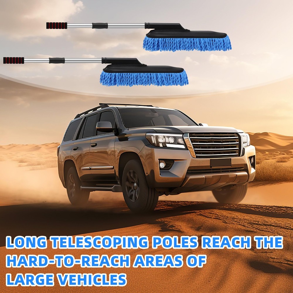 2 Pack Microfiber Car Duster Exterior Scratch Free with Extendable Handle Blue