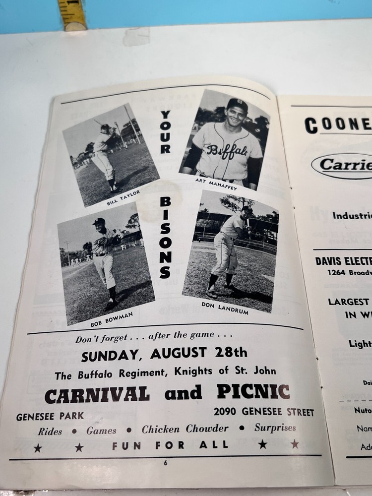 1958 Buffalo Bisons Minor League Baseball Program Unscored