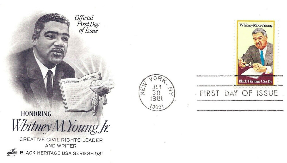 WHITNEY MOORE YOUNG BLACK HERITAGE  ARTCRAFT  CACHET FDC 1981 UNADDR