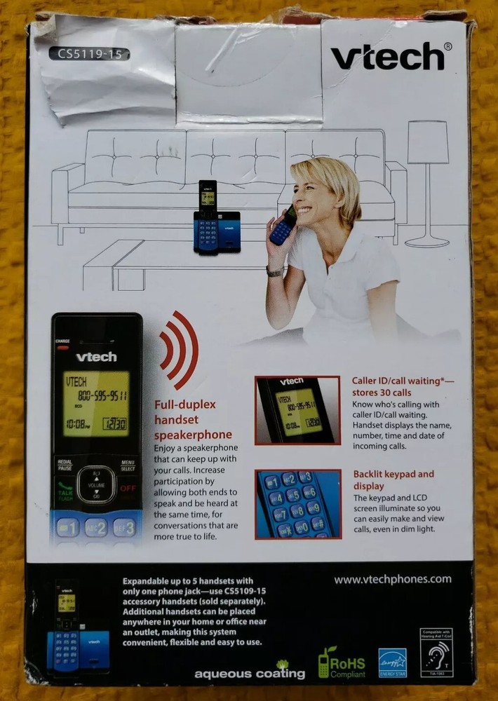 VTech DECT 6.0 Cordless Phone System Blue CS5119-15 NOB