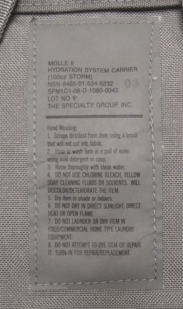ACU MOLLE Hydration Carrier 3L System 100 oz, NO BLADDER, CIF Issue
