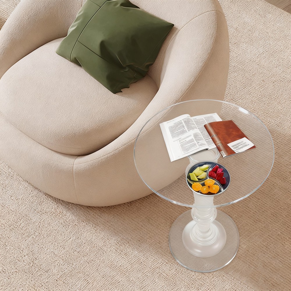 Acrylic End Table, Clear Side Table, Modern Coffee Table With Round Tabletop
