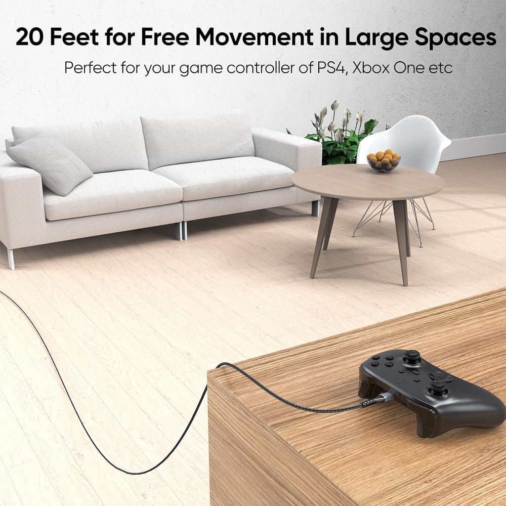 Micro USB Cable 20 Ft, PS4 Controller Charging Cable, Extra Long Micro USB Braid