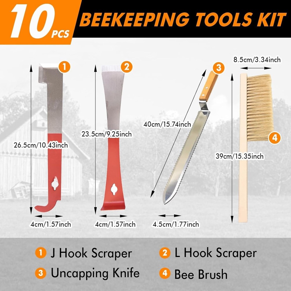 Complete Beekeeper's Set: 9 Essential Tools for Safe Honey Extraction & Care